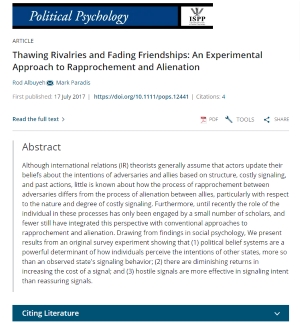 Thawing Rivalries and Fading Friendships: An Experimental Approach to Rapprochement and Alienation article page picture